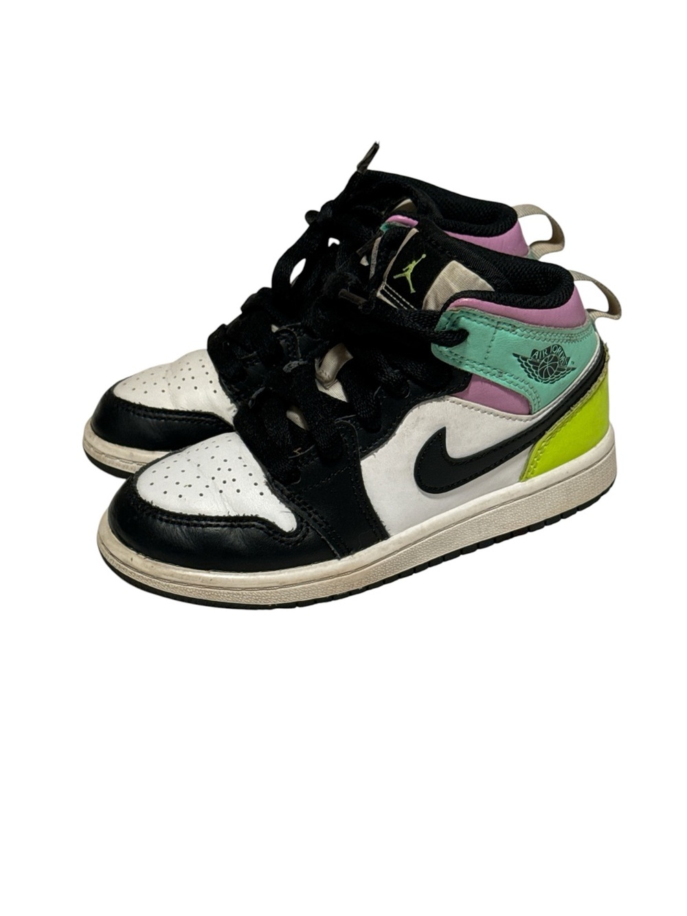 Girls Nike Air Jordan 1 Mid GS "Pastel" sneakers, sz 12 black, white,  mint
